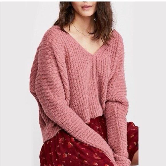 Free People Sweaters - Free People Moonbeam V-Neck Oversized Alpaca Sweater Prairie Rose Size XS